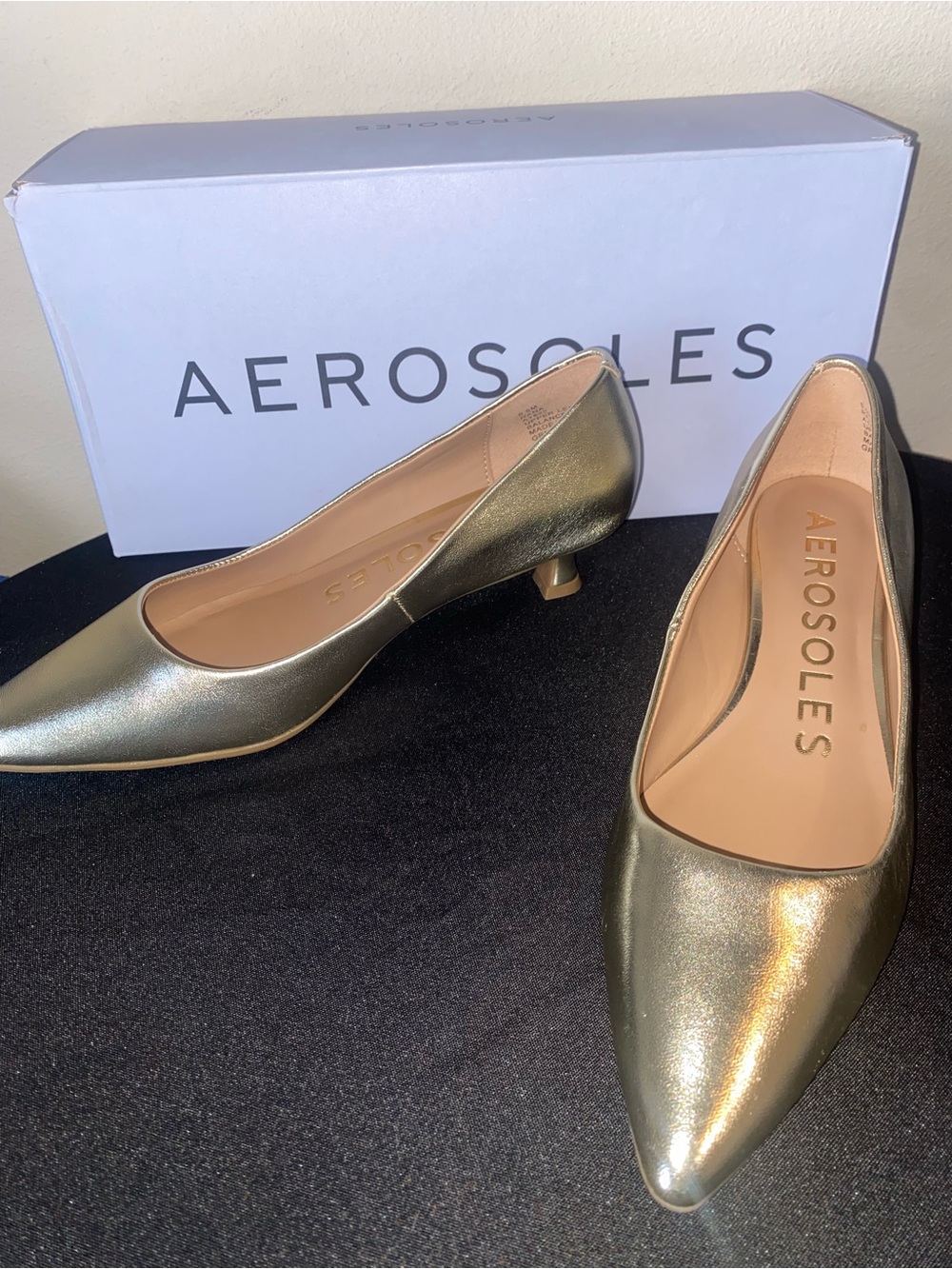 AEROSOLES Metallic Gold Pointed Low Heel Pumps